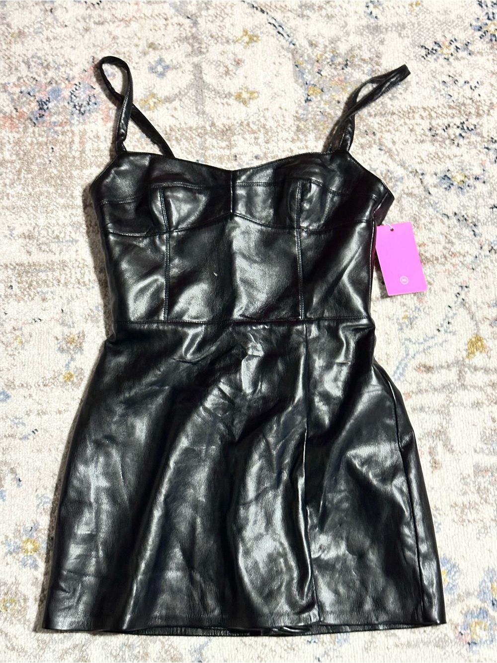 Amanda Uprichard Black Faux Leather Mini Dress with Bust Seams